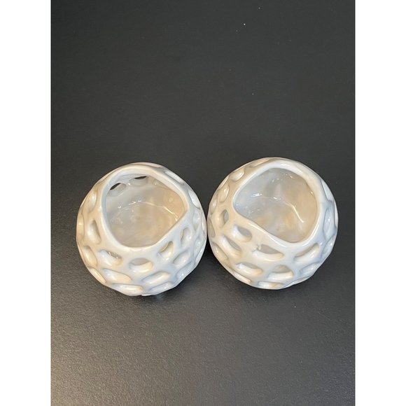 Pair of Small Round White Ceramic Air Plant Container 2.5 inch - Picture 3 of 8